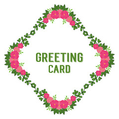 Vector illustration frame ornate flower rose pink blooms with design of greeting card