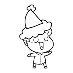 laughing line drawing of a man wearing santa hat