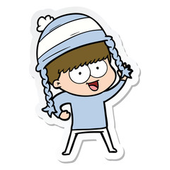 sticker of a happy cartoon boy wearing hat