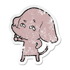distressed sticker of a cartoon elephant remembering