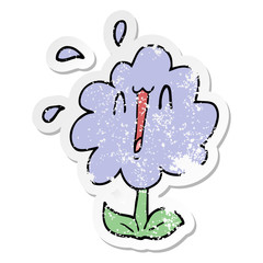distressed sticker of a cartoon flower