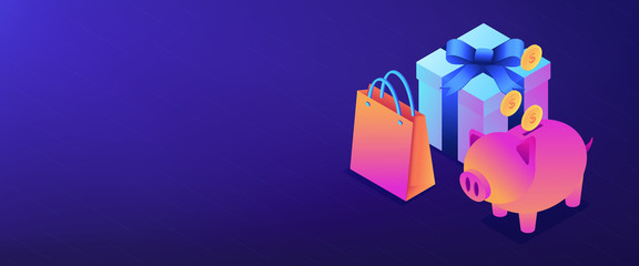 Cash savings isometric 3D banner header.