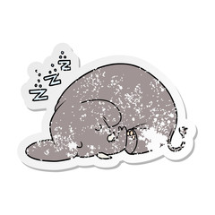 distressed sticker of a cartoon sleeping elephant