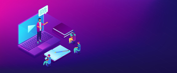 Online presentation isometric 3D banner header.