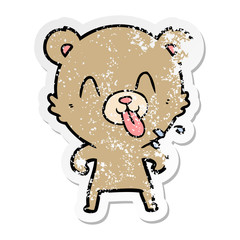 distressed sticker of a rude cartoon bear