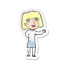 retro distressed sticker of a cartoon friendly woman waving