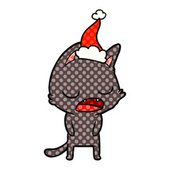 talking cat comic book style illustration of a wearing santa hat