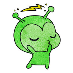 textured cartoon of a cute kawaii alien