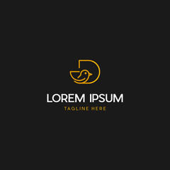 Letter D With Bird Outline Creative Logo Design