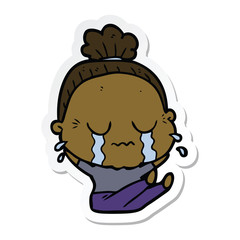 sticker of a cartoon crying old lady