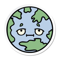 sticker of a cute cartoon planet earth