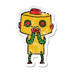 distressed sticker of a cartoon robot