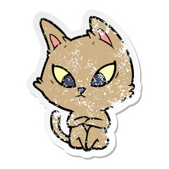 distressed sticker of a confused cartoon cat