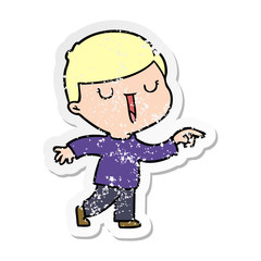 distressed sticker of a cartoon happy boy