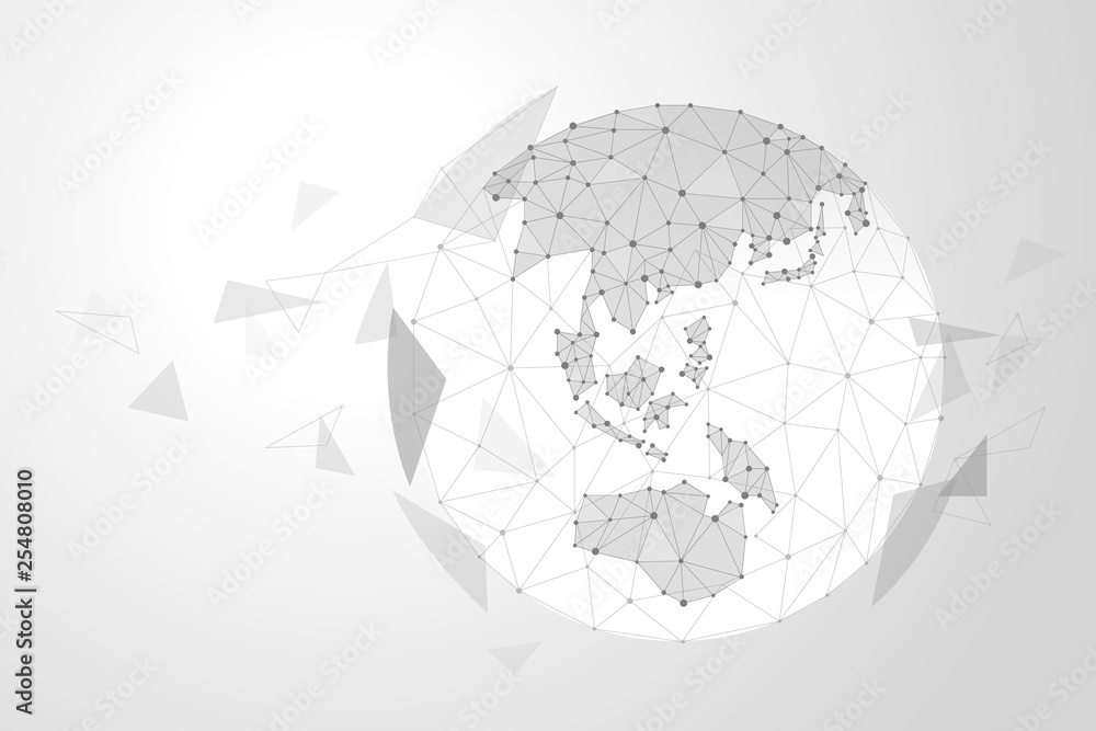 Wall mural abstract polygonal background design for business and technology. a globe made up of points and line
