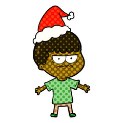 comic book style illustration of a angry man wearing santa hat