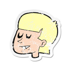 retro distressed sticker of a cartoon man biting lip