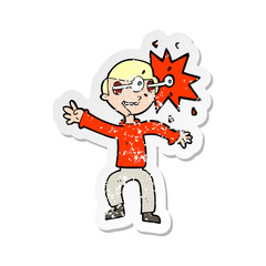 retro distressed sticker of a cartoon amazed man