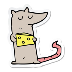 sticker of a cartoon mouse with cheese