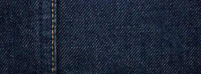 close up, macro shot of raw denim dark wash indigo blue jeans texture for banner background - obrazy, fototapety, plakaty