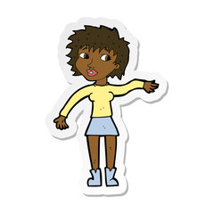 sticker of a cartoon friendly woman waving