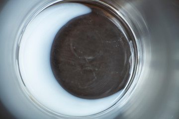 Finished  fresh milk drink left over, Close up & Macro shot, Selective focus