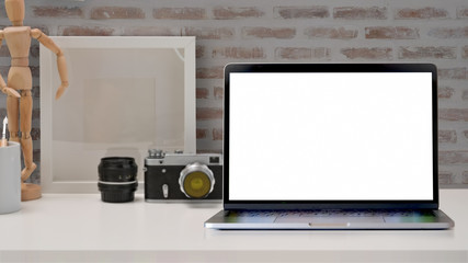 Mock up blank screen laptop for graphic montage..