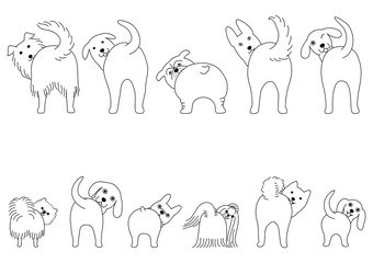 Set of funny dogs showing their butts