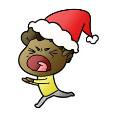 gradient cartoon of a furious man wearing santa hat