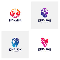 Set of Lions Logo Design Concept. King Lions Logo Design Template Vector. Icon Symbol