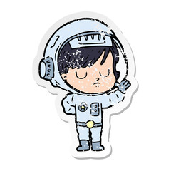 Obraz premium distressed sticker of a cartoon astronaut woman
