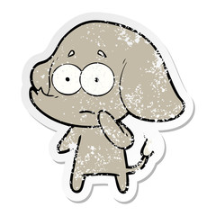 distressed sticker of a cartoon unsure elephant