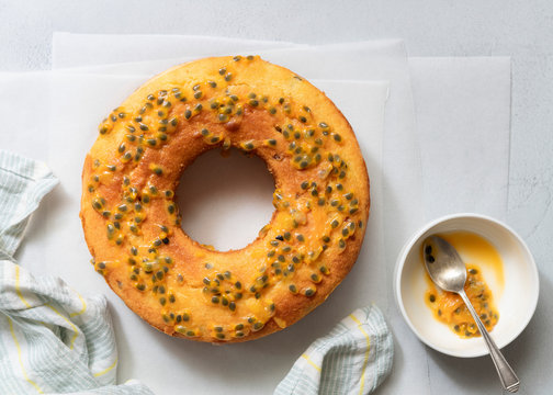 Yoghurt and passionfruit cake.