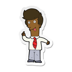 sticker of a cartoon office man with crazy idea
