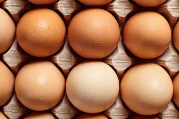 Eggs in cardboard box.Top view.