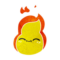 retro cartoon of cute kawaii fire flame