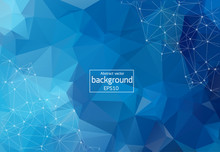 Abstract Blue Geometric Polygonal background molecule and communication. Connected lines with dots. Concept of the science, chemistry, biology, medicine, technology.