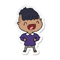 sticker of a cartoon happy boy laughing
