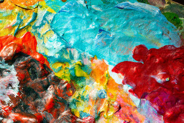 Obraz na płótnie Canvas Multicolour Dry acrylic paint texture, Abstract background, Close up & Macro shot, Selective focus