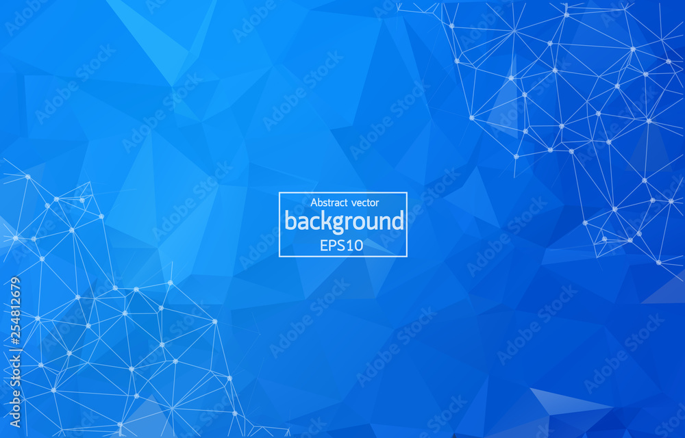 Poster abstract dark blue polygonal surface background. low poly mesh design with connecting dot and line. 