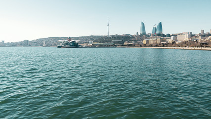 Obraz premium View of the National Seaside Park in Baku city, Azerbaijan, Baku Bay