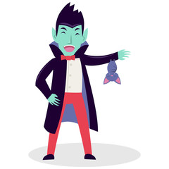 Cute vampire with a bat in halloween party