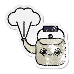 distressed sticker of a cute cartoon steaming kettle