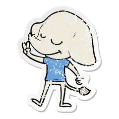 distressed sticker of a cartoon smiling elephant