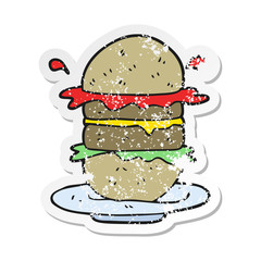 retro distressed sticker of a cartoon burger