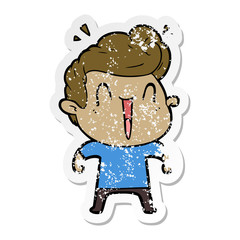 distressed sticker of a excited man cartoon