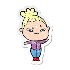 distressed sticker of a cartoon woman
