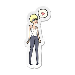sticker of a cartoon woman in love