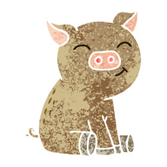 quirky retro illustration style cartoon pig