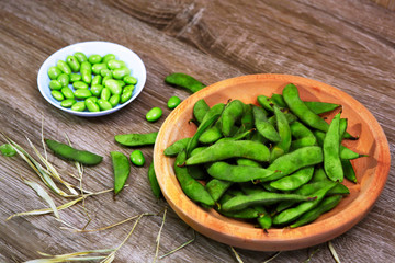 steamed edamame, healthy food served on the table